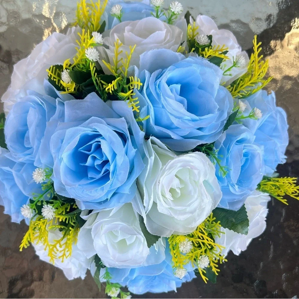 Bouquet Wedding Centerpiece Artifical Silk Floral Ball Circular Decoration Blue